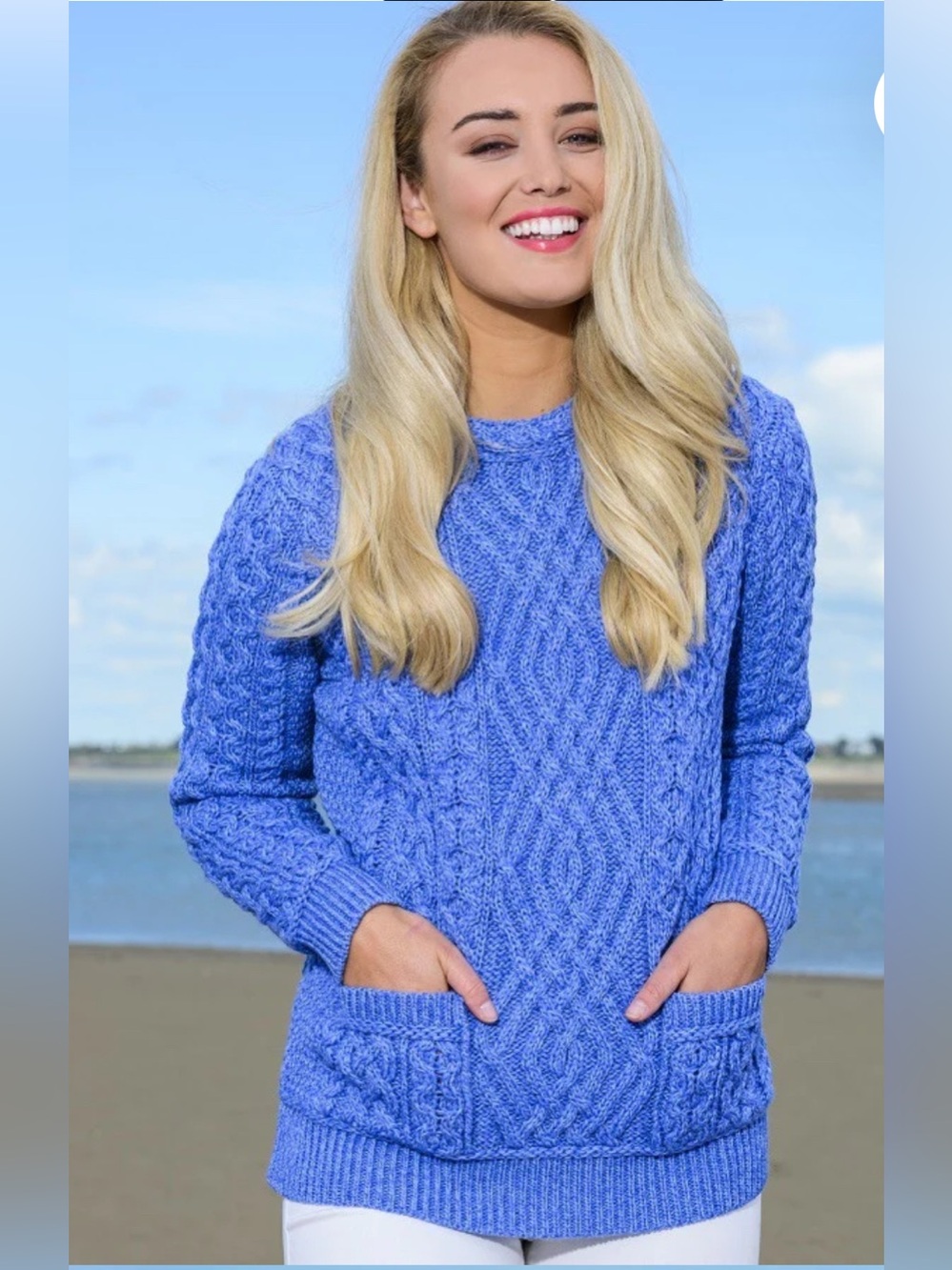 Aran Sweater Market Cable Knit Crewneck Sweater W/pockets Wedgwood Blue Sz M NWT